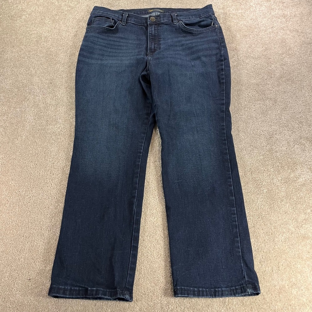 Lee Relaxed Fit Straight Leg Jeans Womens 12P Dark Wash Blue Stretch